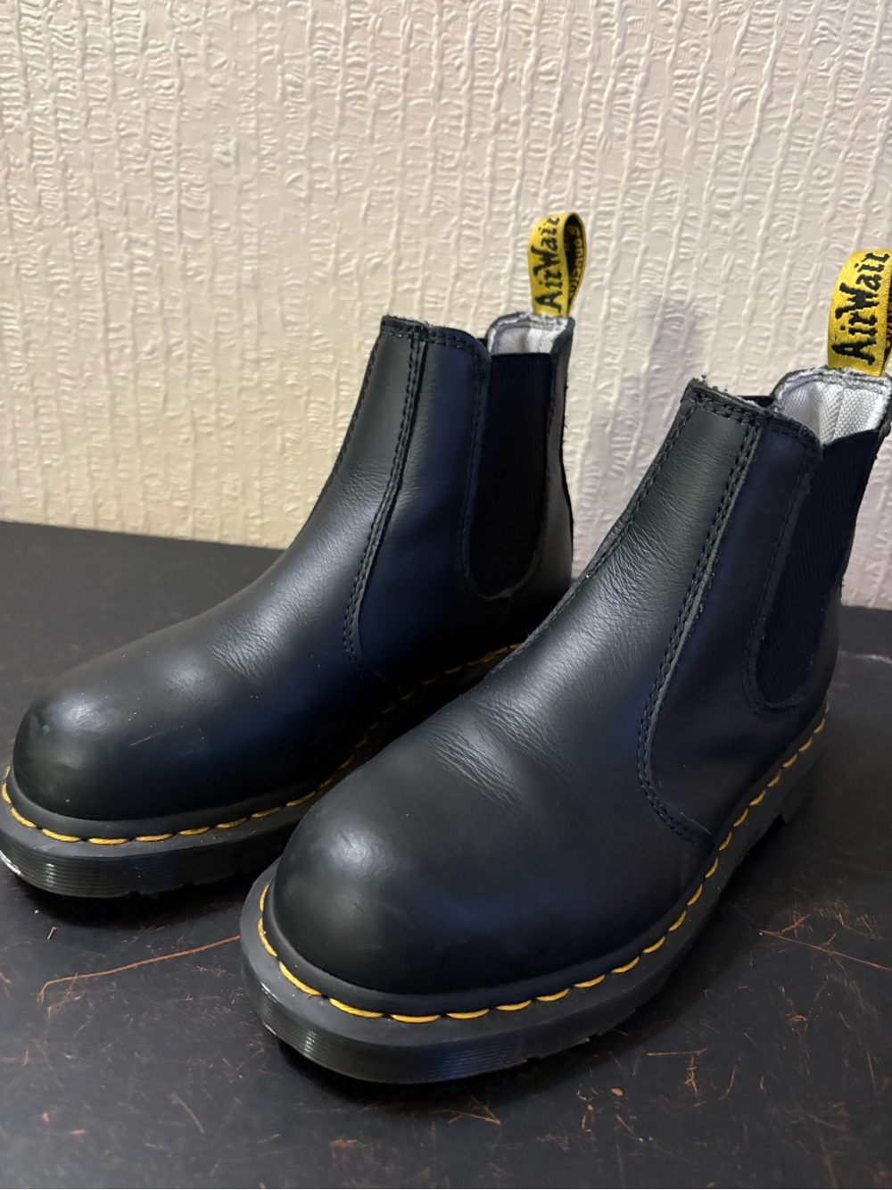Dr. Martens Black Chelsea Boots with Yellow Stitching (WOMENS Size 6)